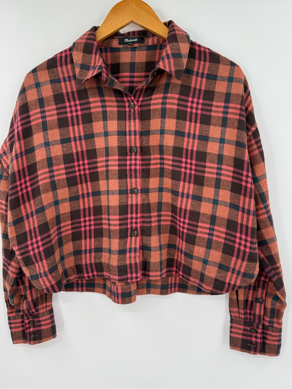 Madewell Flannel Long-Sleeve Crop Shirt in Plaid | Ground Clove | Medium - Picture 6 of 10